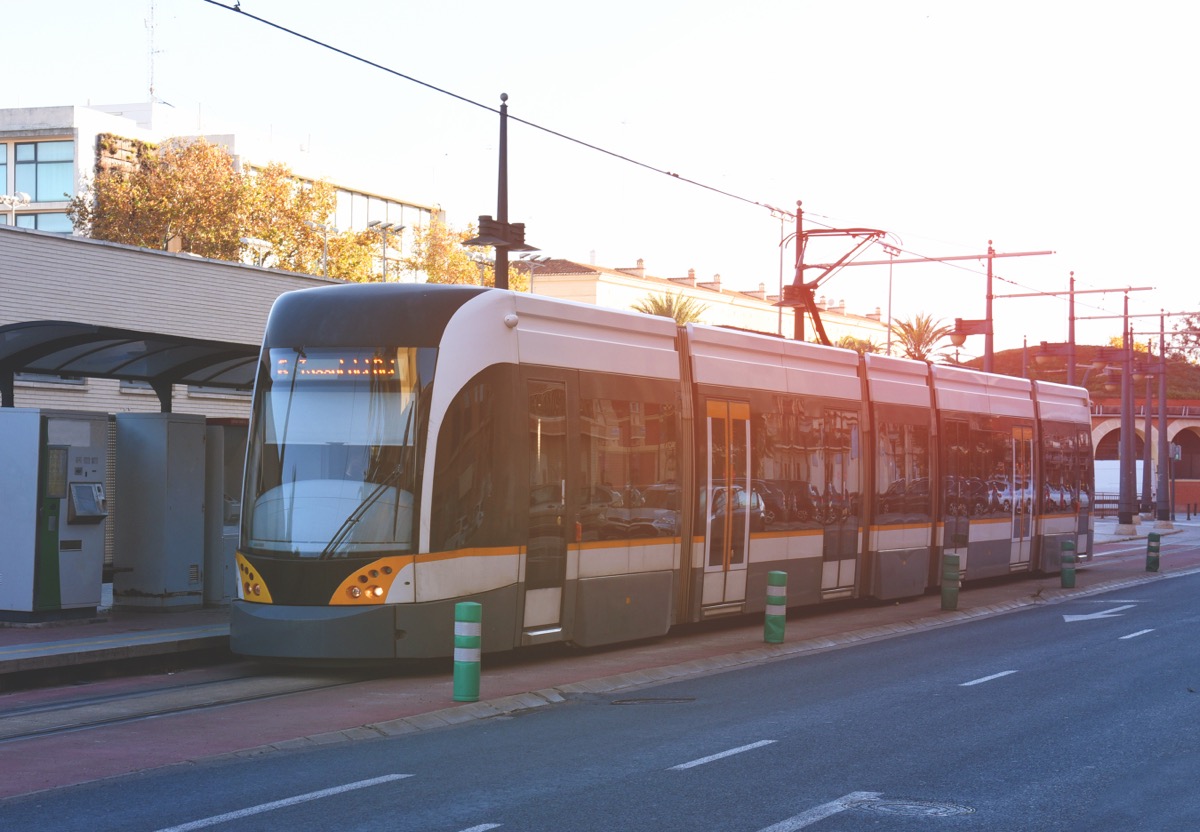 Metrovalencia tram at a stop